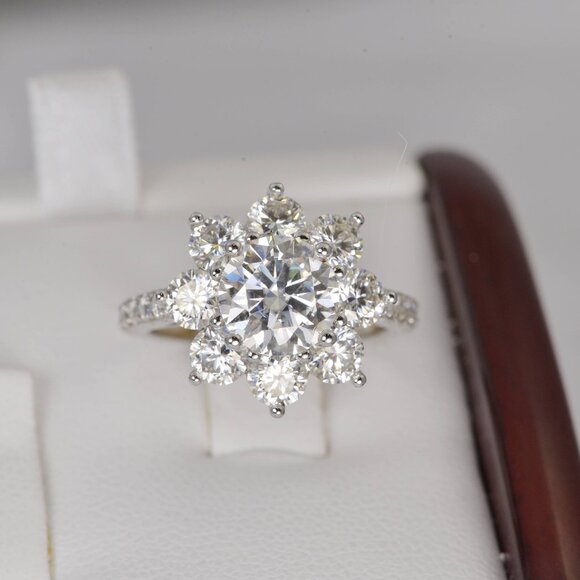 3.55ct Certified All Moissanite Sunflower Engagement Ring - Picture 1 of 4